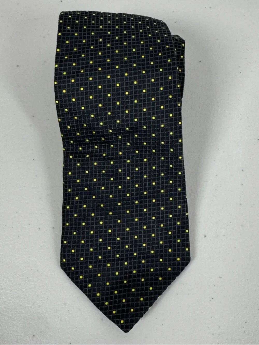 Gucci Silk Tie Gray Yellow Micro Dot Pattern Designer Luxury Necktie